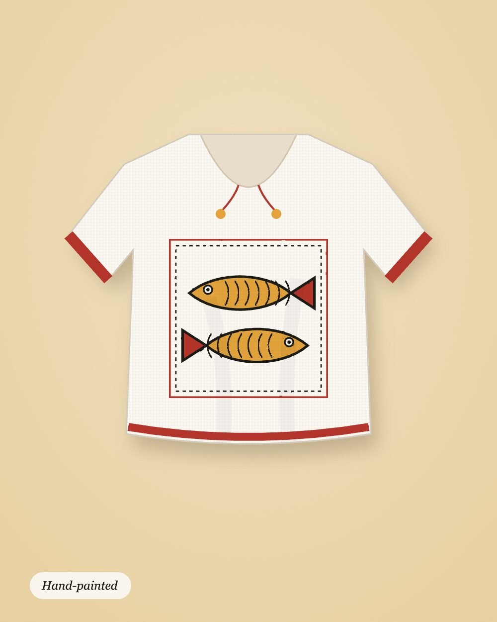 Hand-painted Madhubani fish on a blouse back